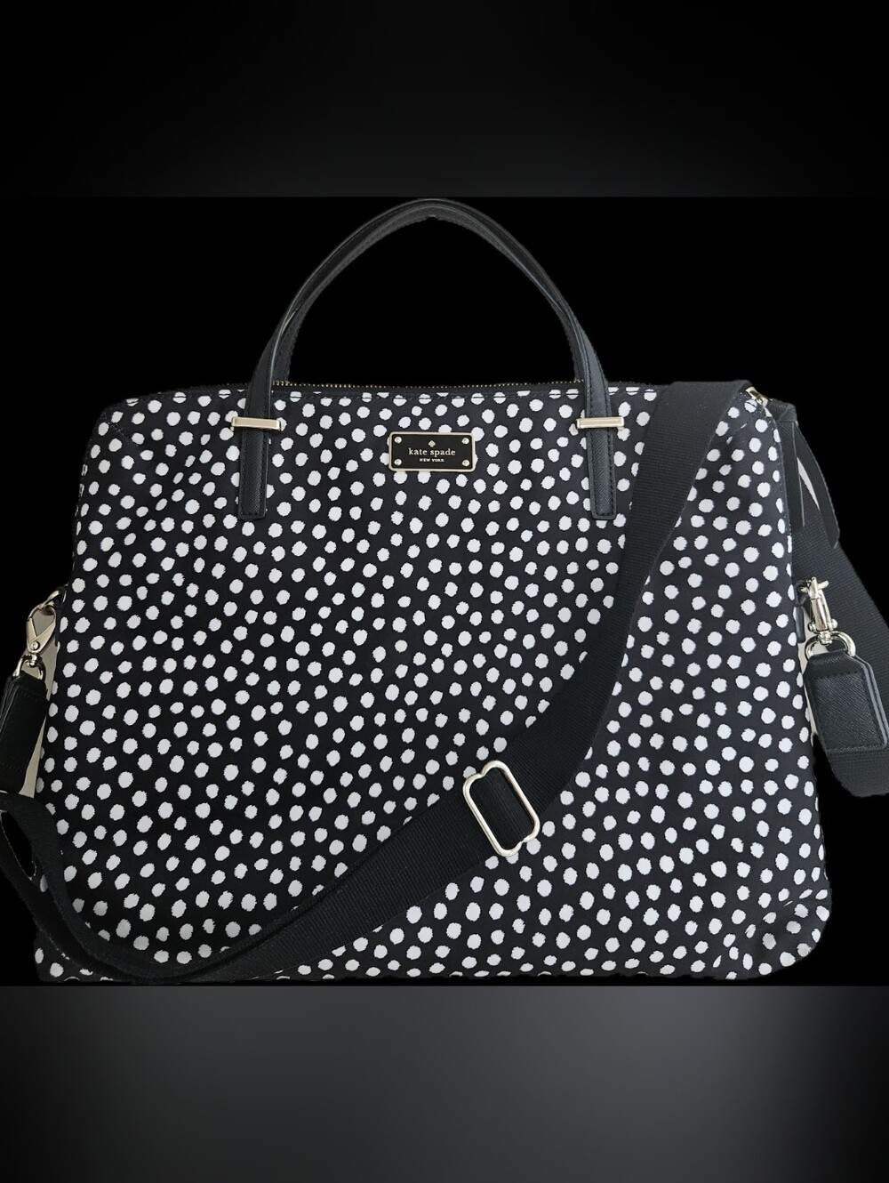 Kate Spade NY Daveney Black and White Laptop Bag Tote with Adjustable Strap